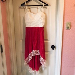 Pink and White Lacy High/Low Hem Dress
